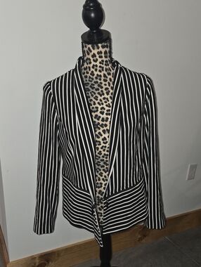 Chico's Black and White Vertical Stripe Blazer
